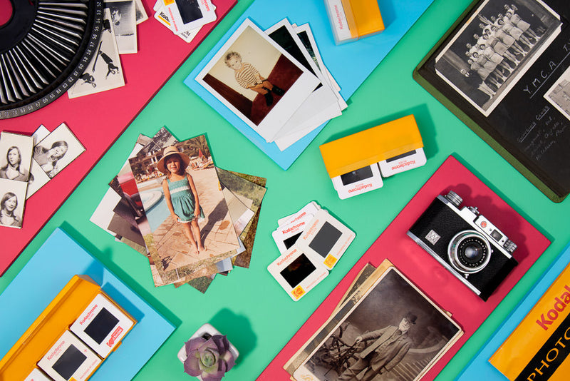 Vintage Photo Lab photo scanning and digitising service - showing a number of different media formats we process including prints, slides and albums